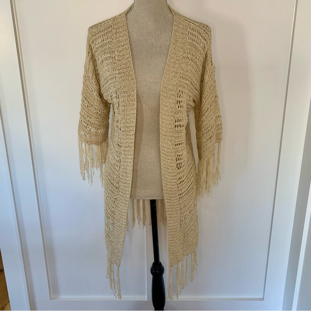 Umgee USA crochet beige boho frayed cardigan M/L